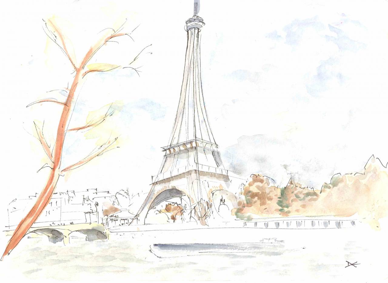 La Tour Eiffel - Aquarelle - A4