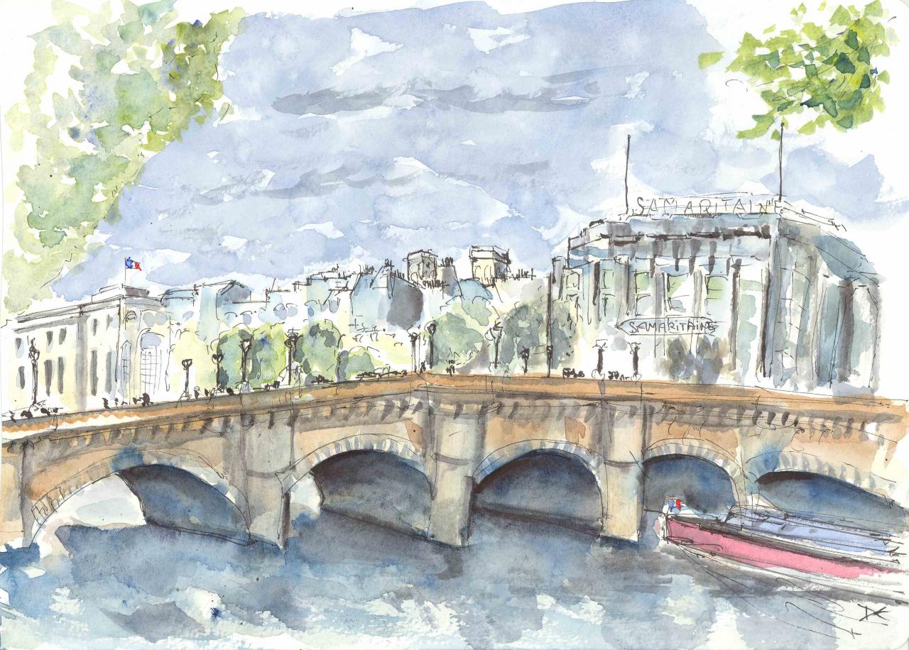 Le Pont Neuf - Samaritaine - Aquarelle - A4