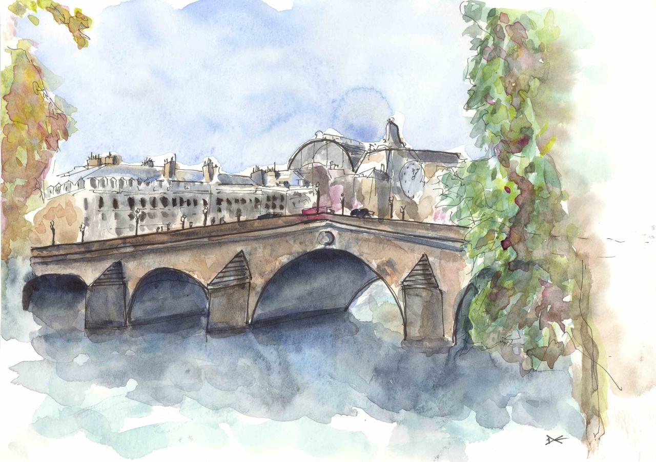 Le Pont Royal - Aquarelle - A4