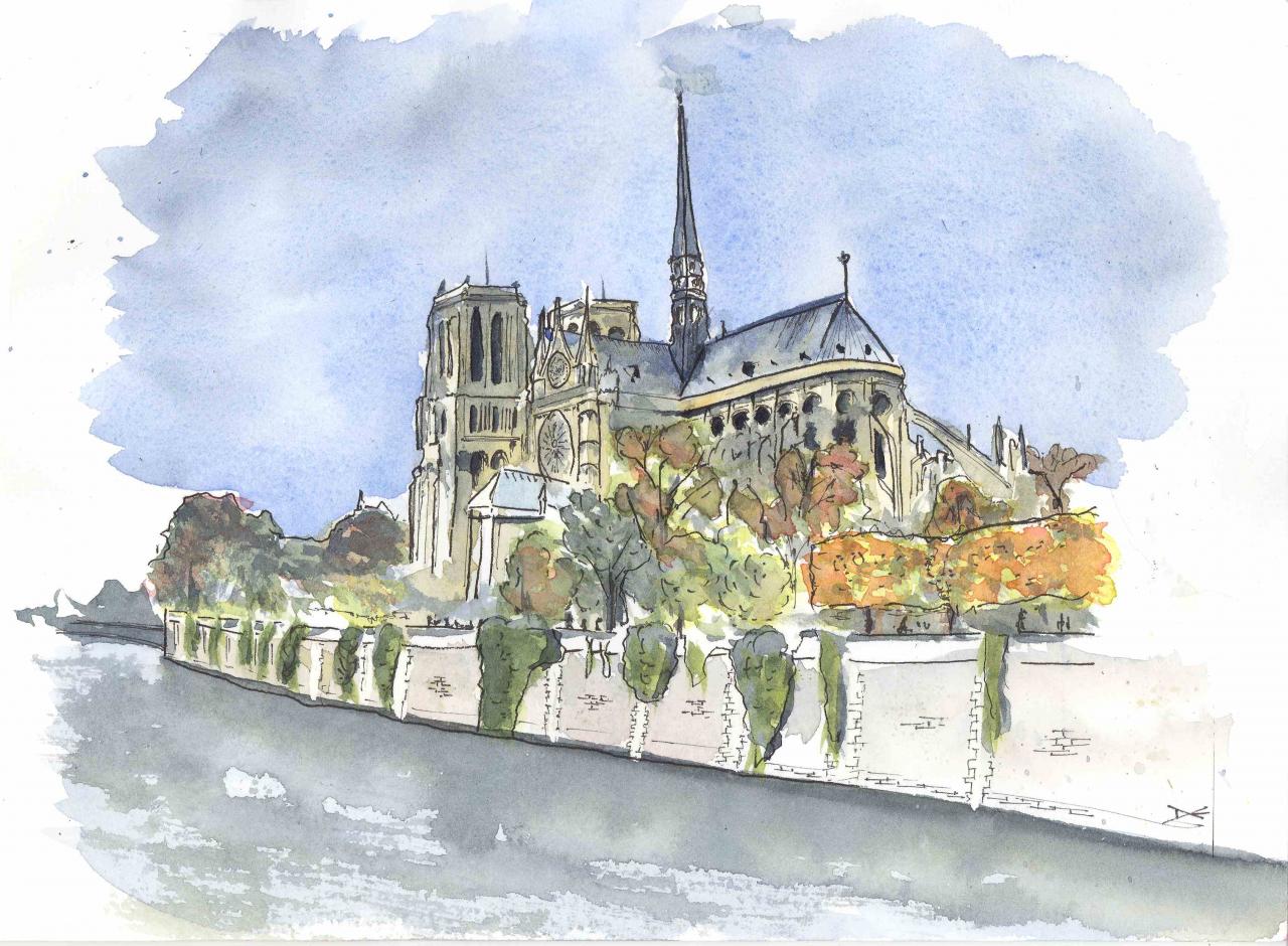 Notre Dame de Paris - Aquarelle - A4